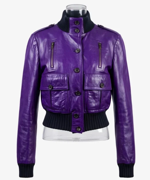 American Singer Madonna 2026 Coachella Valley Music And Arts Festival Purple Leather Bomber Jacket