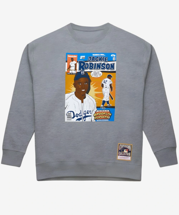 Jackie Robinson Brooklyn Dodgers Grey Comic Crewneck Sweatshirt