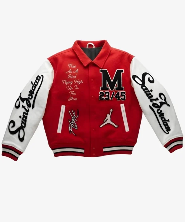 Japanese Basketball Player Rui Hachimura Saint MXXXXXX x Jordan Varsity Jacket Red & White