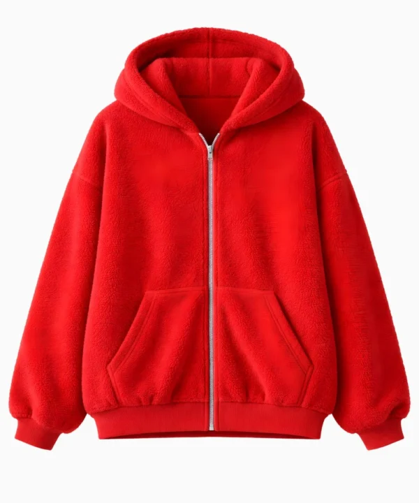 Justin Bieber Coachella 2026 Red Zip Up Fur Hoodie