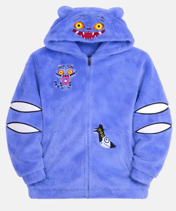 KPop Demon Hunters Derpy Tiger Fuzzy Hoodie Blue