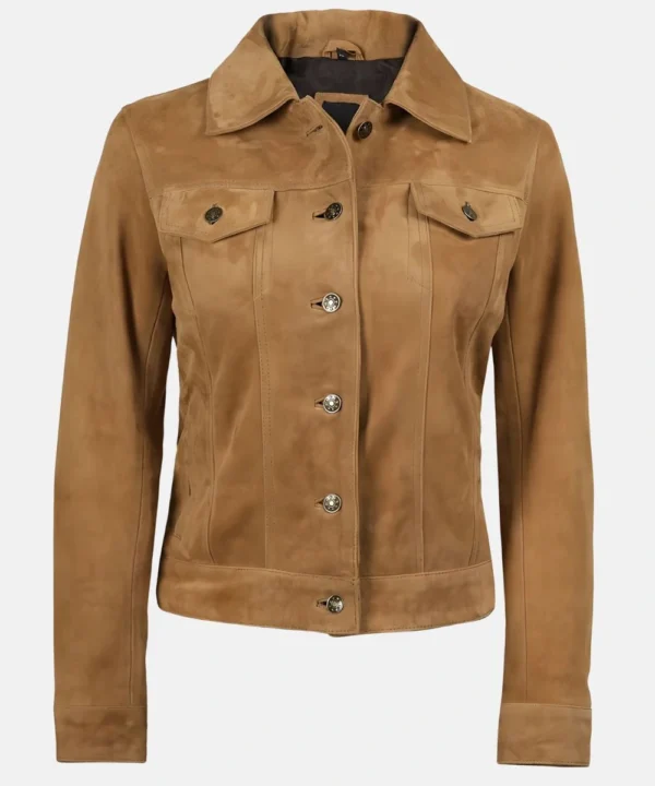 Light Brown Suede Trucker Jacket Women's