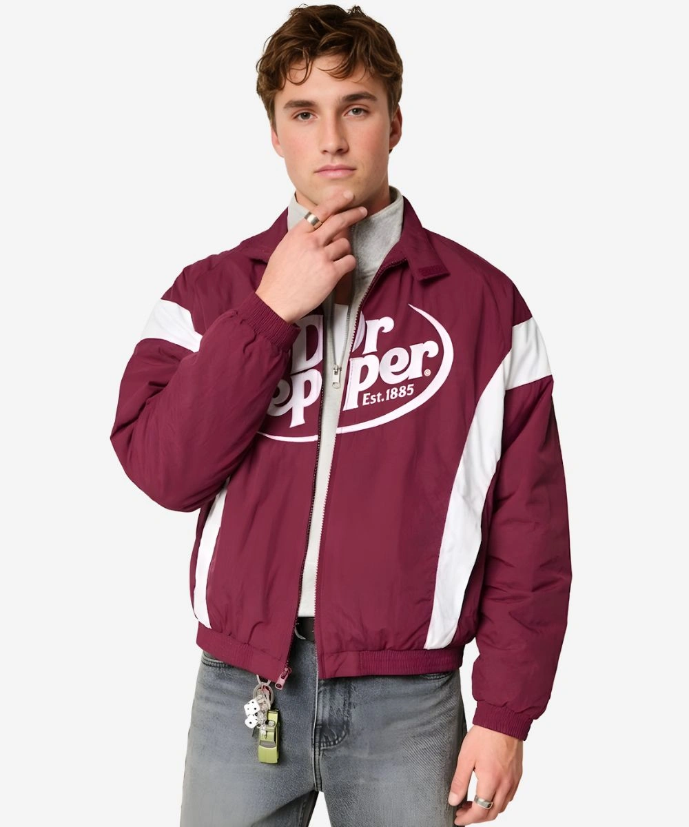 Men's Hollister Dr Pepper Graphic Racing Jacket Burgundy & White