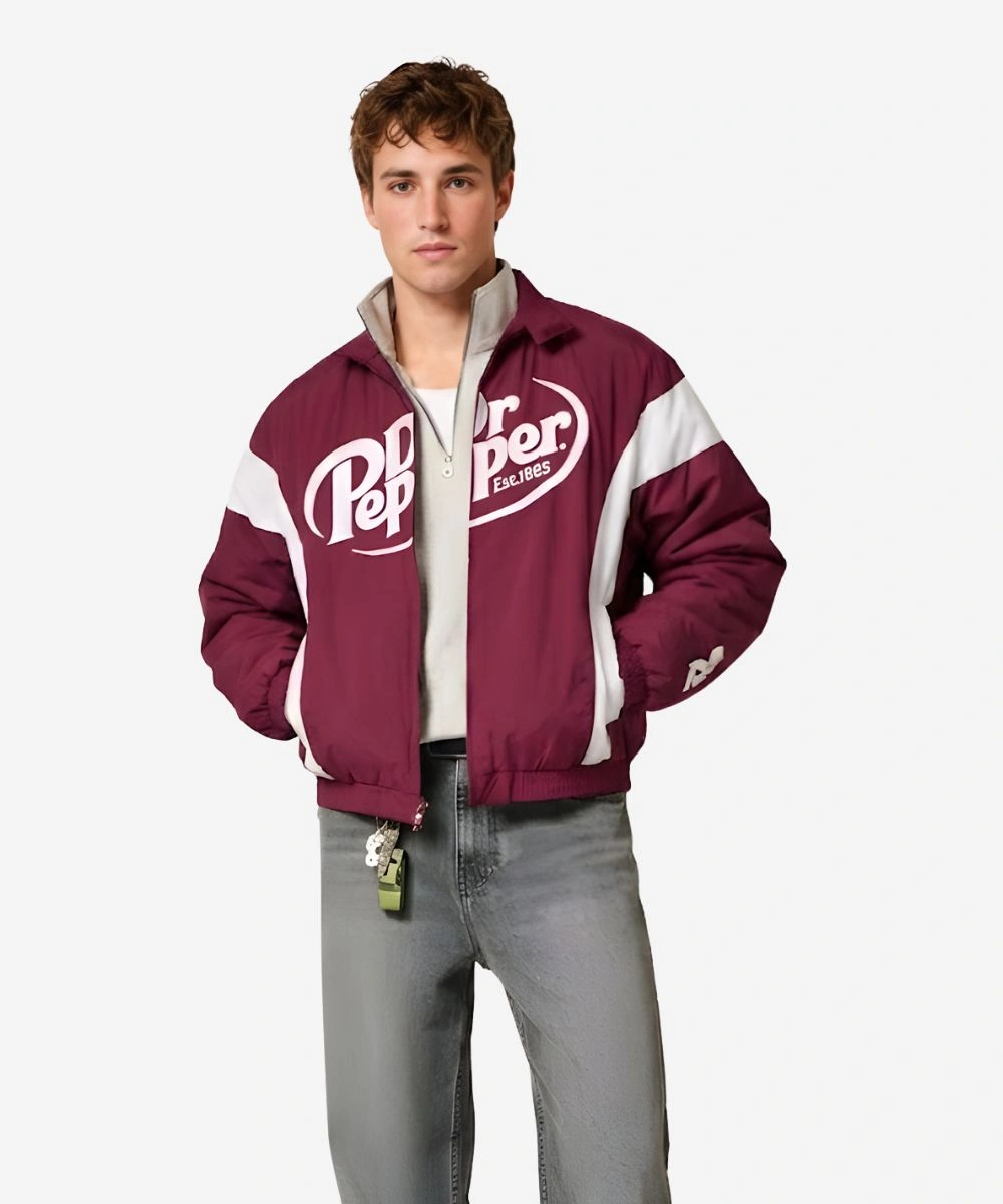 Men's Hollister Dr Pepper Racing Jacket Burgundy & White