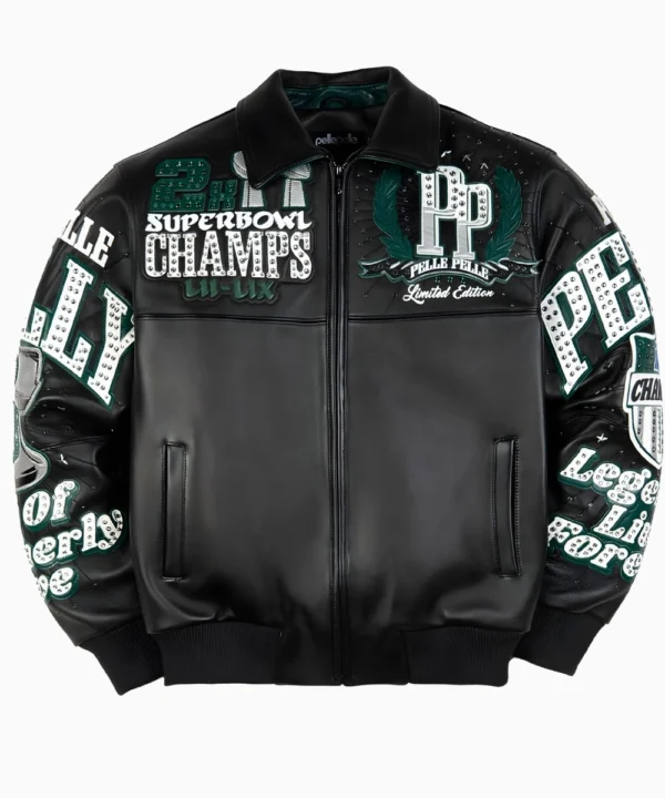 Pelle Pelle Meek Mill Eagles Leather Jacket Black