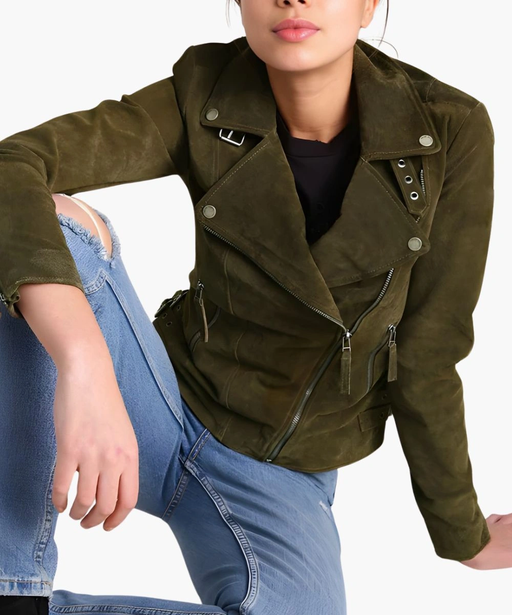 Suede Green Leather Biker Jacket Women’s