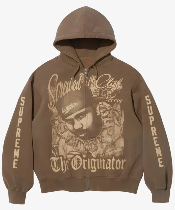 Supreme DJ Screw SS26 Zip Up Hooded Sweatshirt Brown