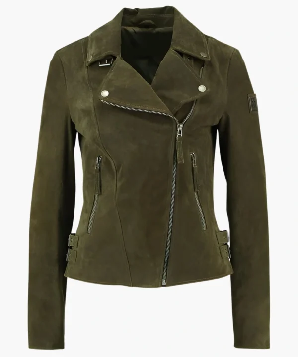 Women’s Green Suede Leather Biker Jacket