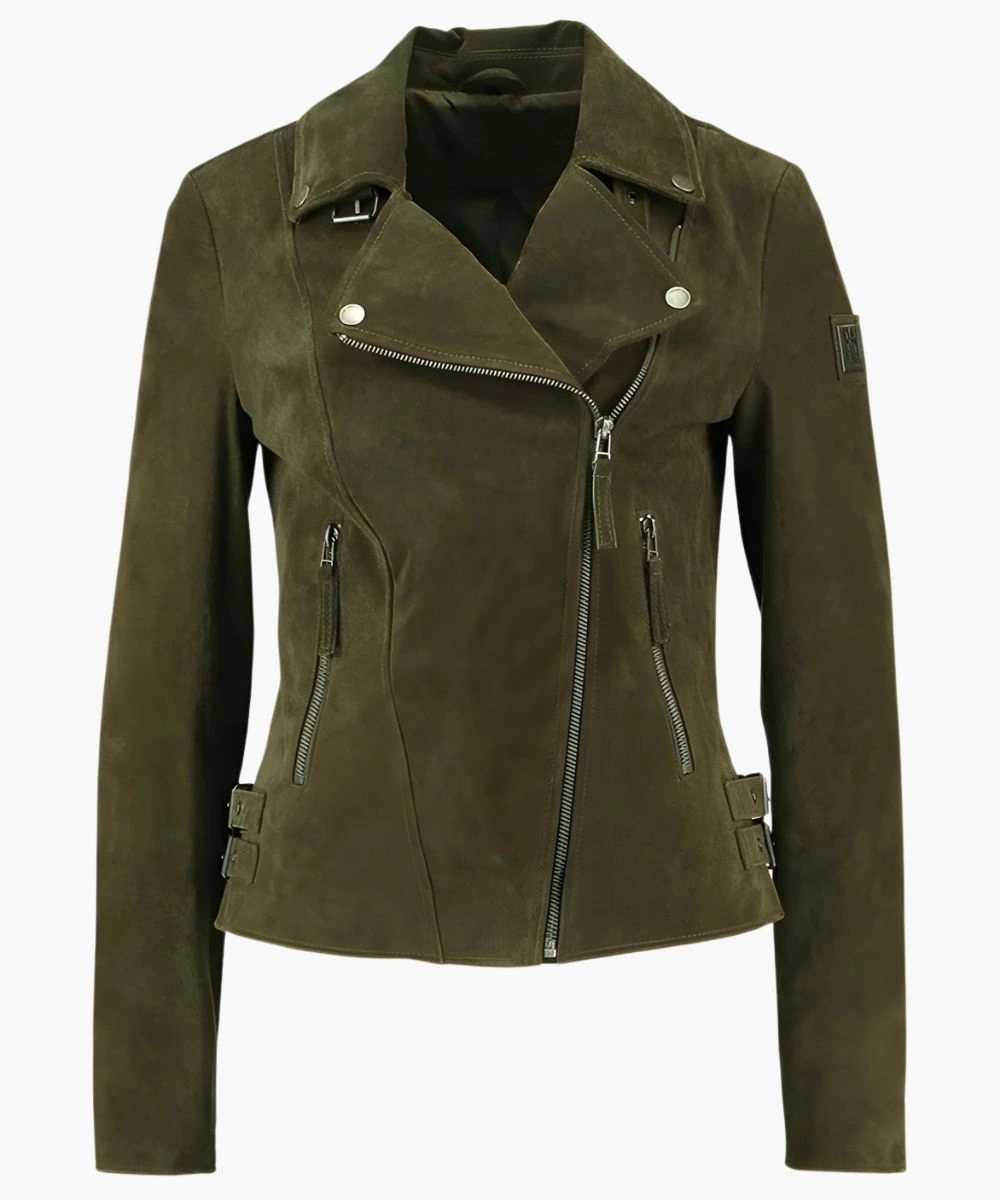 Women’s Green Suede Leather Biker Jacket