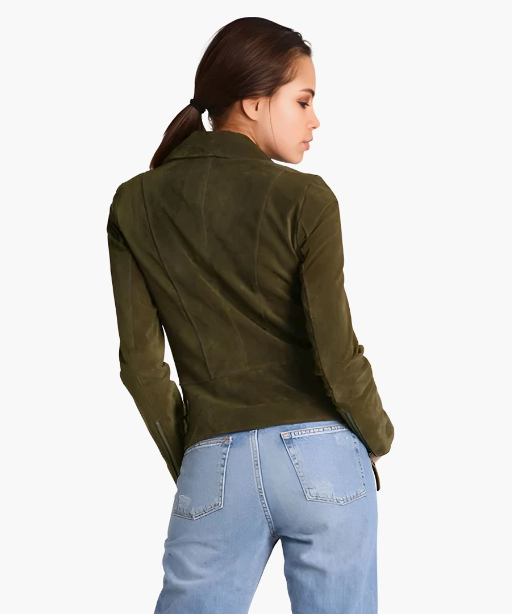 Women’s Suede Leather Green Biker Jacket