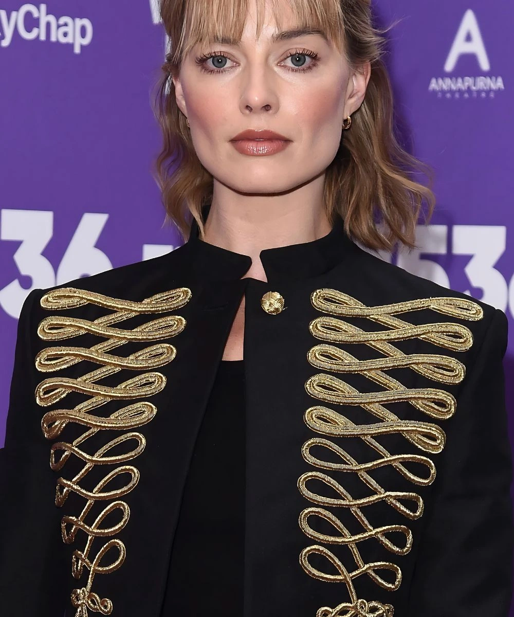 Australian Actress Margot Robbie McQueen Napoleon Military Jacket Black & Gold