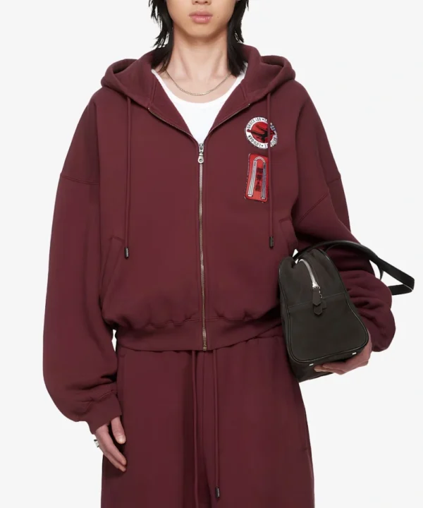 BRUCE LEE LỰU ĐẠN Burgundy Zip Hoodie