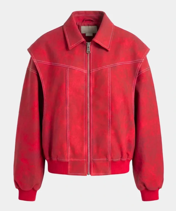 LIONESS Red Oversized Bomber Jacket