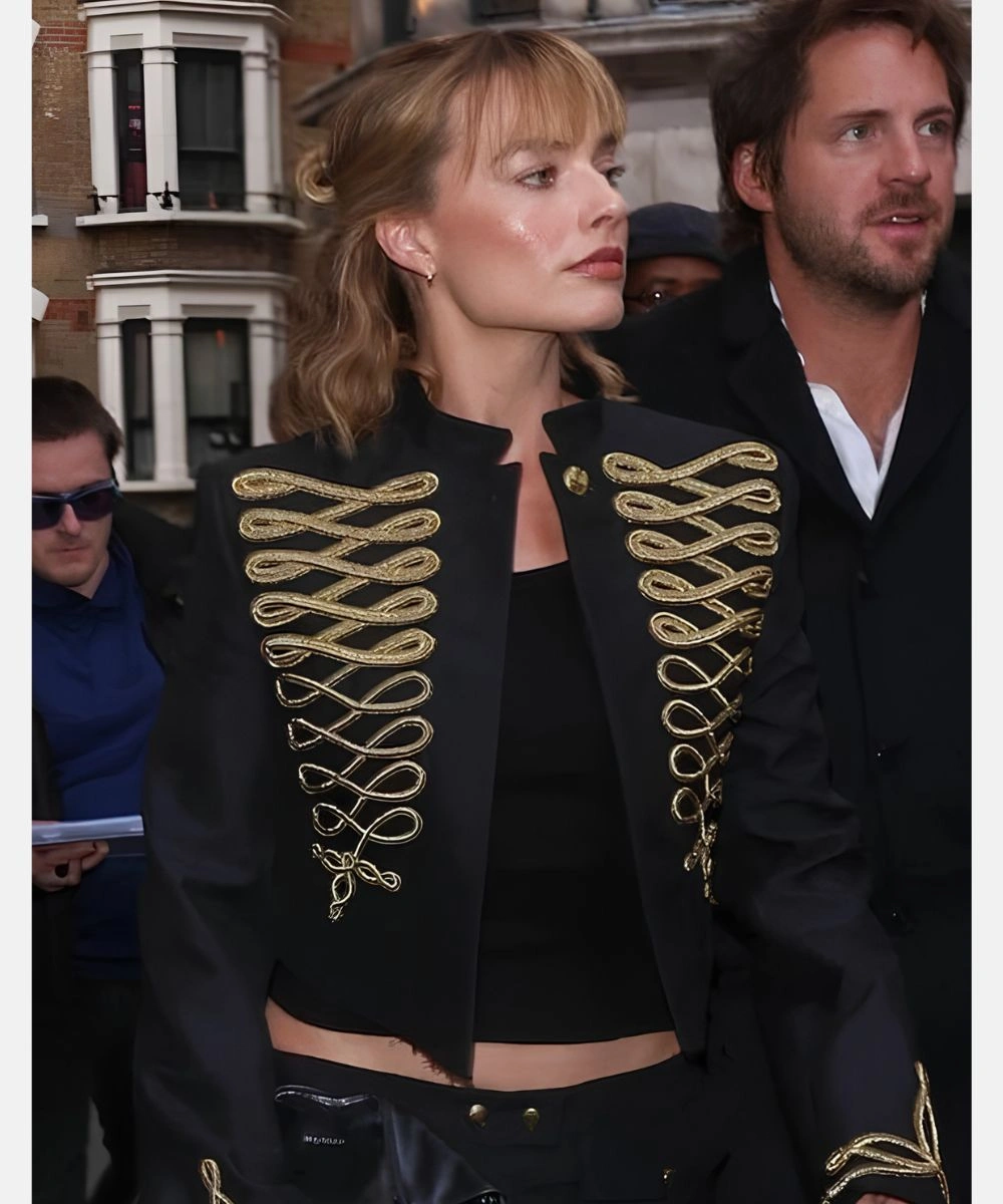 Margot Robbie McQueen Napoleon Military Jacket Black & Gold