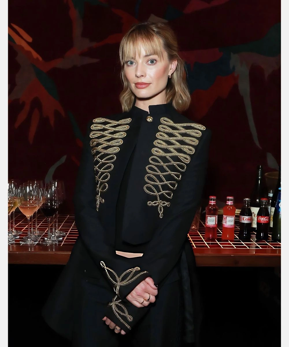 Margot Robbie Mcqueen Military Jacket Black & Golden