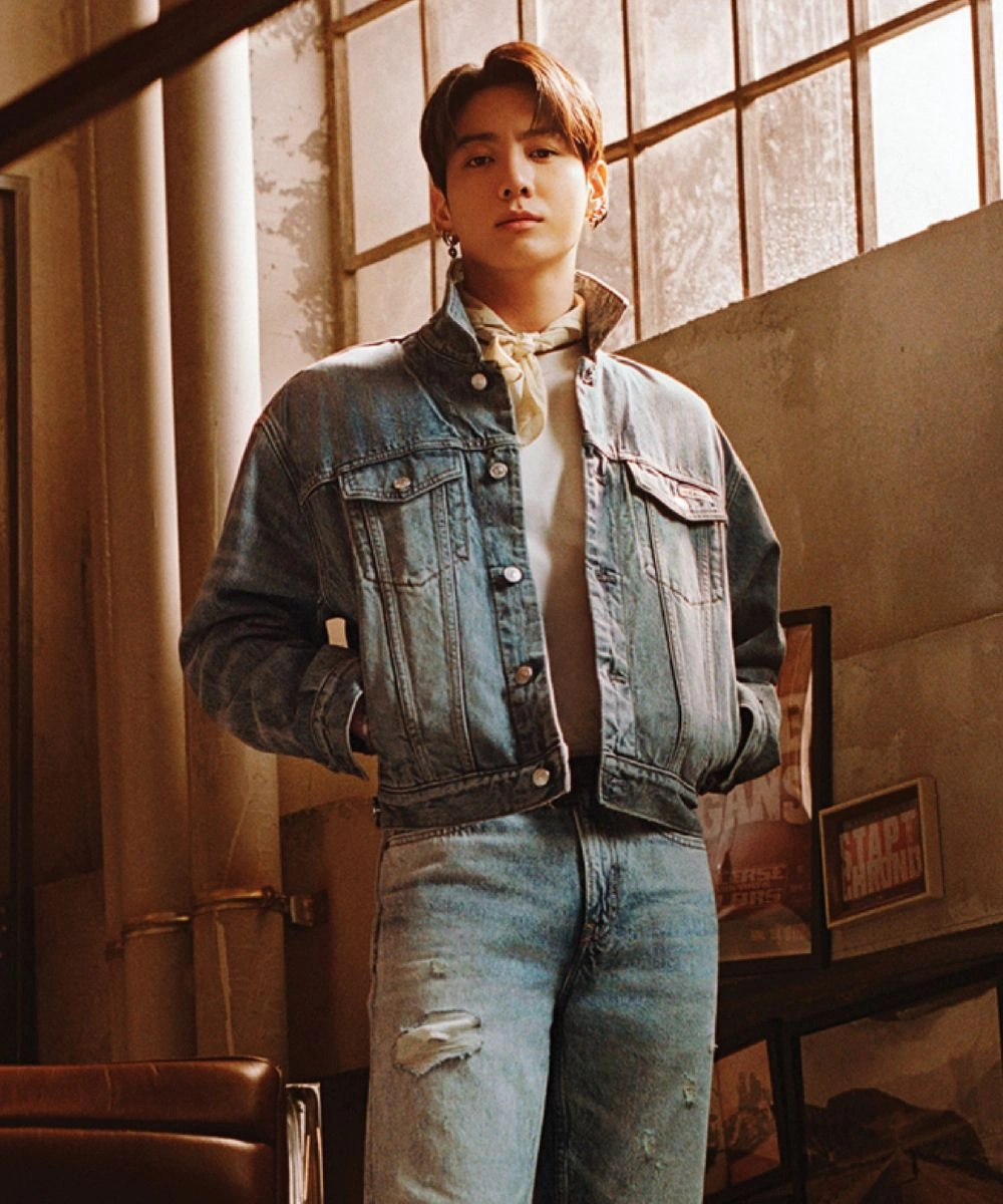 Singer Jungkook Calvin Klein 90s Blue Denim Trucker Jacket