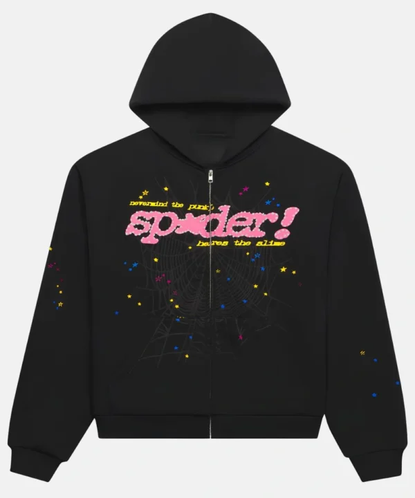 Sp5der Punk V2 Zip Up Hoodie Black