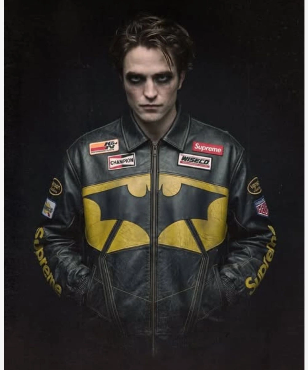 Supreme The Batman Gotham City Racing Black Leather Jacket