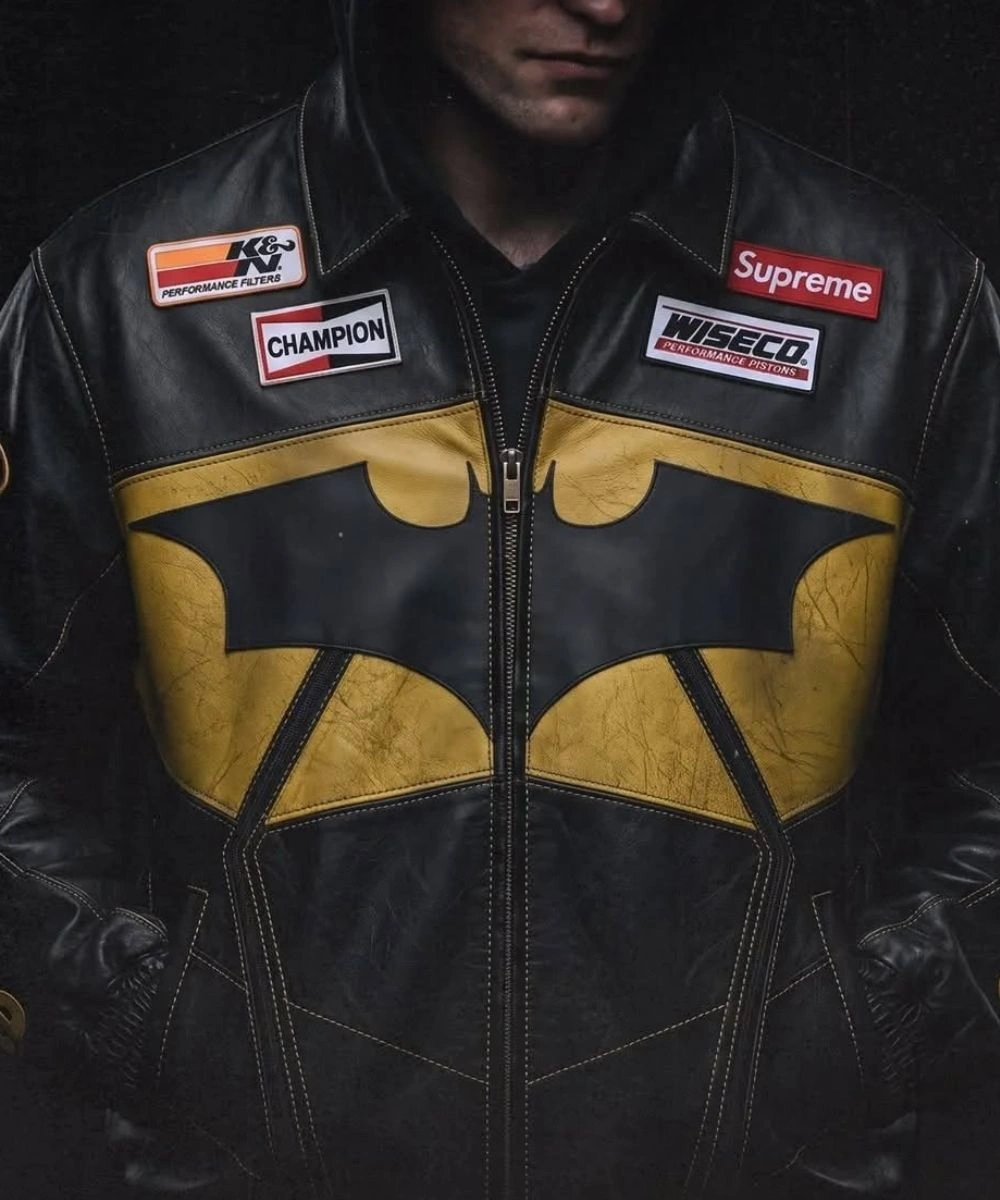 Supreme The Batman Gotham City Racing Leather Jacket Black