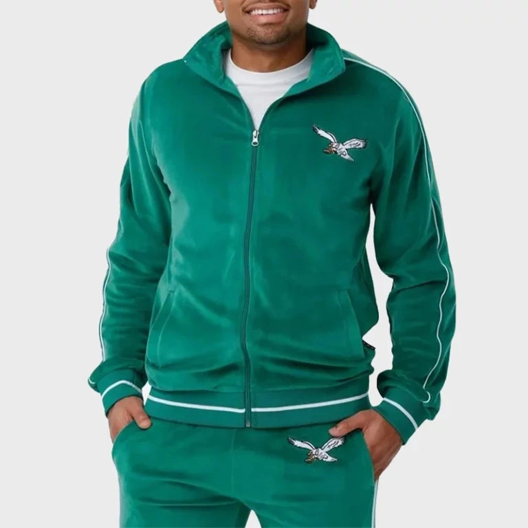 2024 Philadelphia Eagles Kelly Green Velour Tracksuit Jacket
