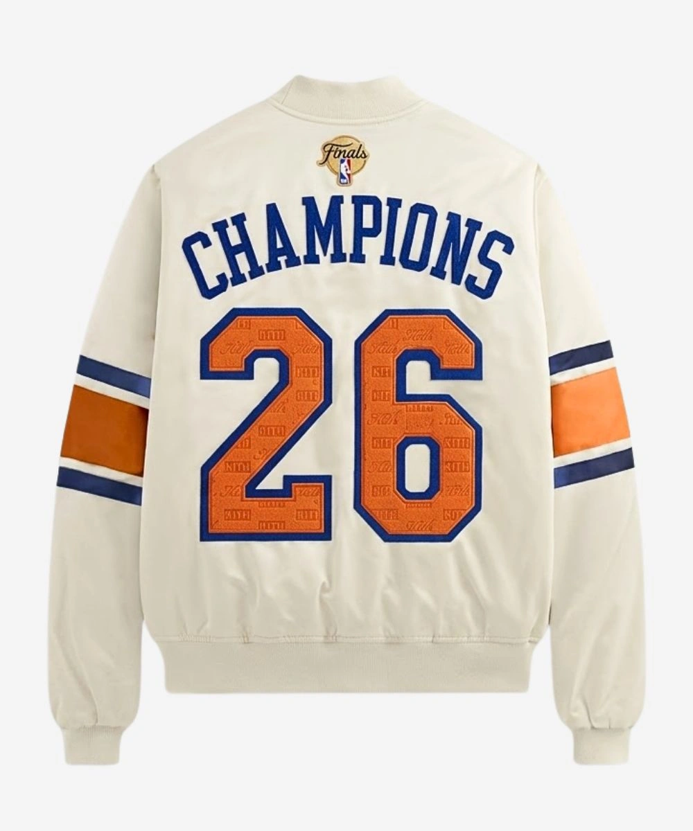 2026 Kith New York Knicks Champions Satin Bomber Jacket White