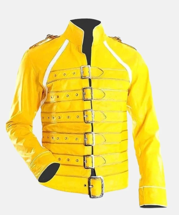 70s Rock Legend Freddie Mercury Wembley Queen Concert Yellow Leather Jacket