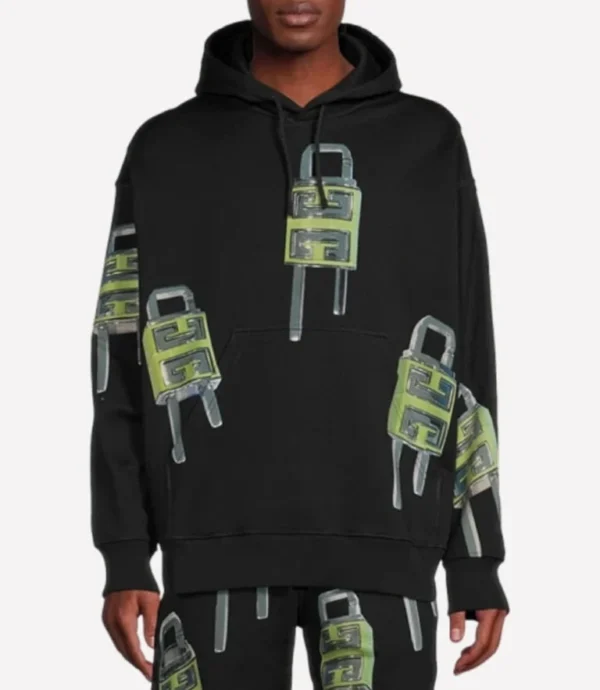 A$AP Rocky Givenchy 4G Lock Print Black Hoodie
