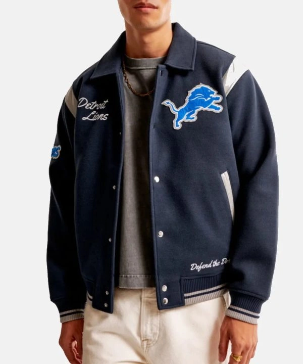 Abercrombie NFC North Division Detroit Lions Varsity Bomber Jacket