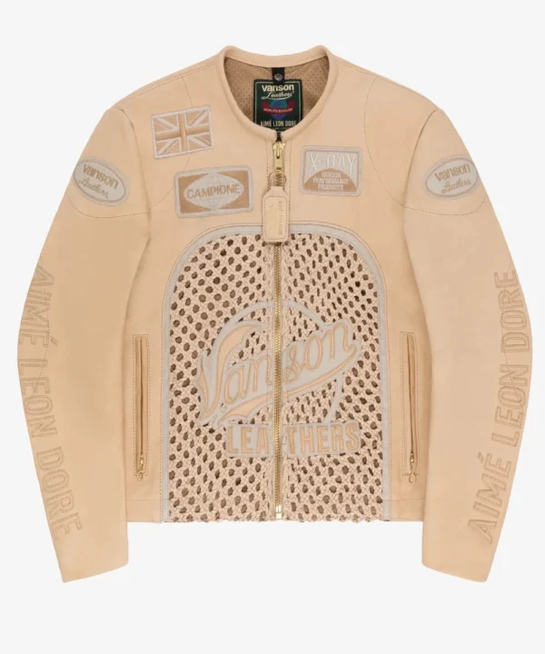 Aime Leon Dore Vanson Raffia Tan Leather Jacket