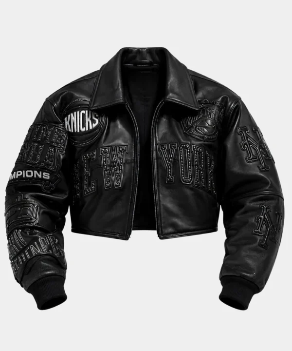 Alicia Keys New York Knicks Victory Parade Pelle Pelle Black Cropped Leather Jacket