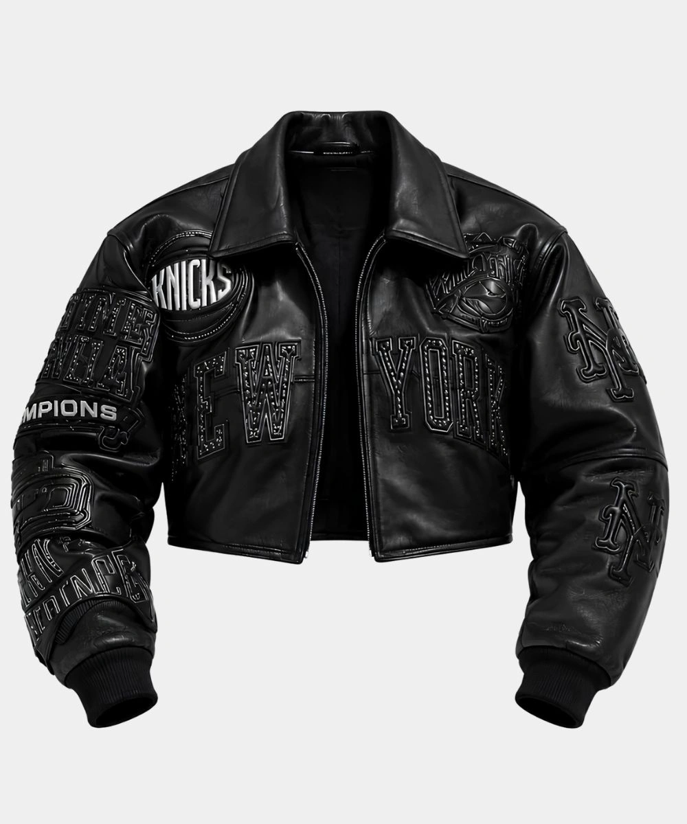 Alicia Keys New York Knicks Victory Parade Pelle Pelle Black Cropped Leather Jacket