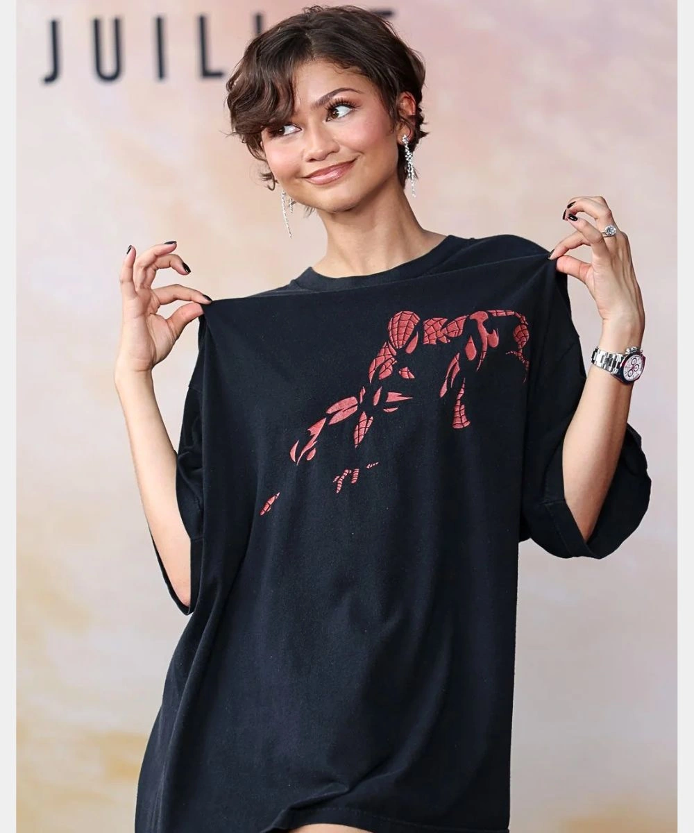 American Actress Zendaya Brand New Day Event Paris Spider-Man Blue Fleece T-Shirt