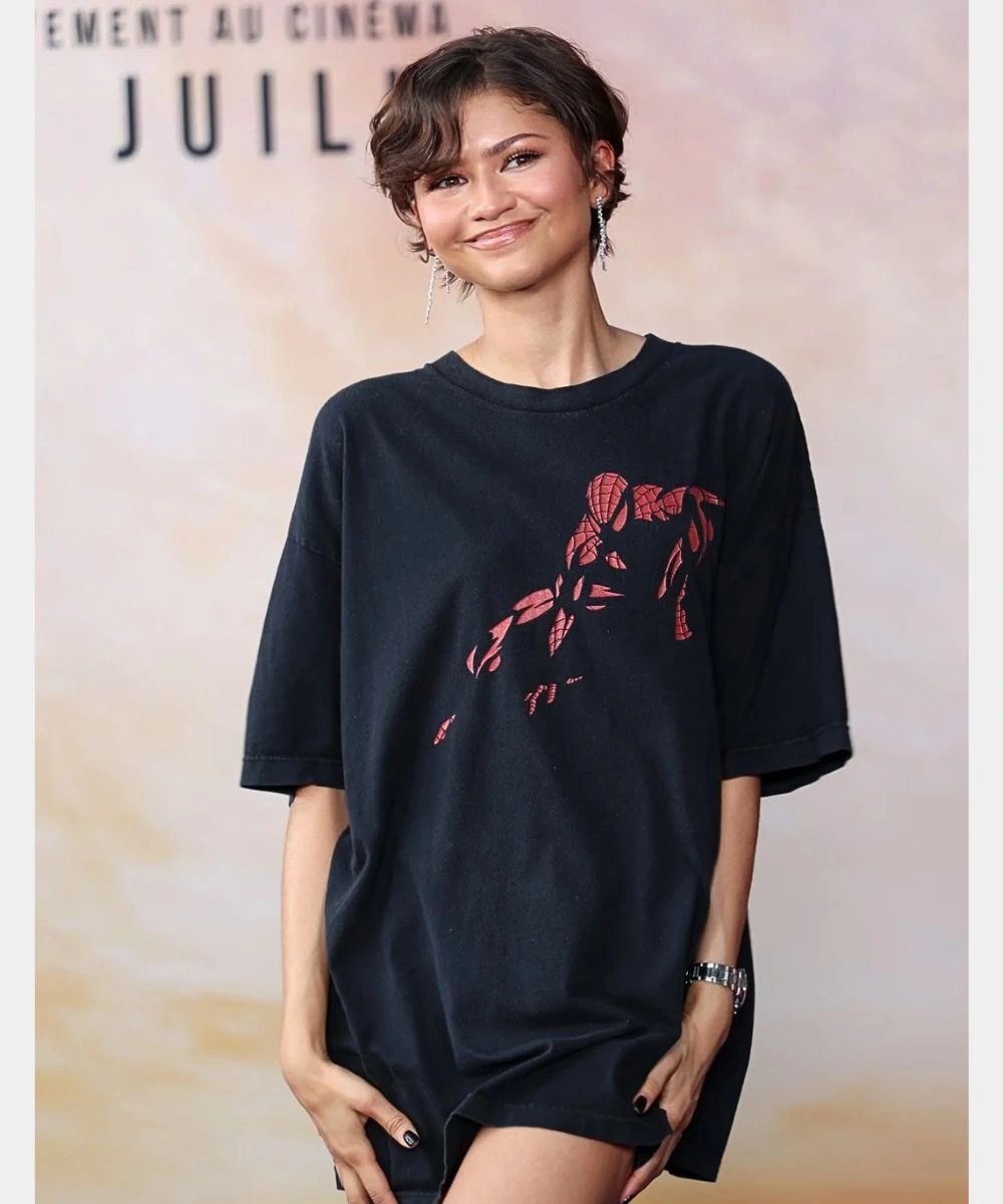American Actress Zendaya Brand New Day Event Paris Spider-Man T-Shirt Blue