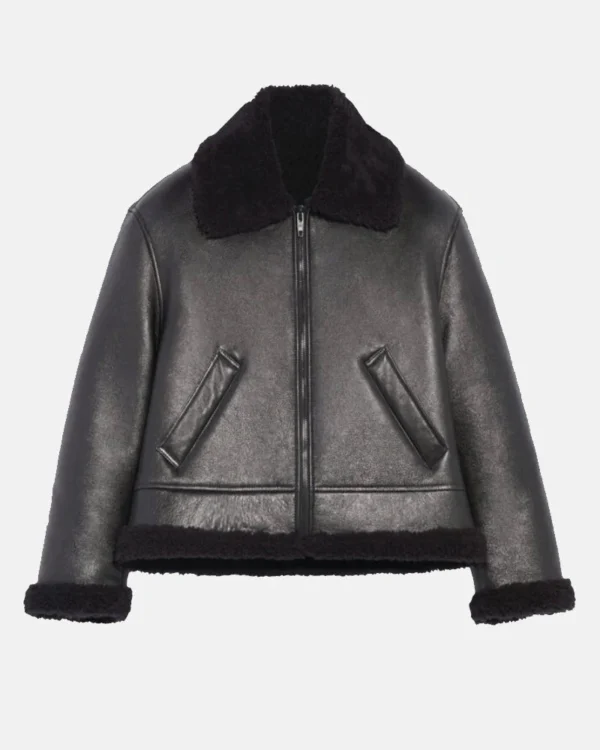 American Airlines Arena Bad Bunny Black Shearling Leather Jacket