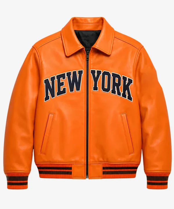 American Basketball Josh Hart 2026 New York Knicks Leather Varsity Jacket Orange