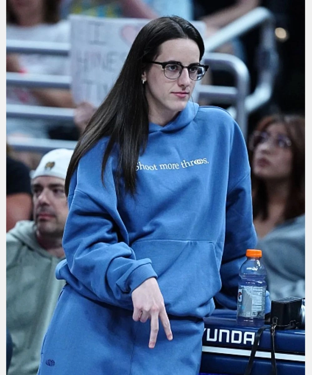 American Basketball Player Caitlin Clark Shoot More Threes Blue Pullover Fleece Hoodie