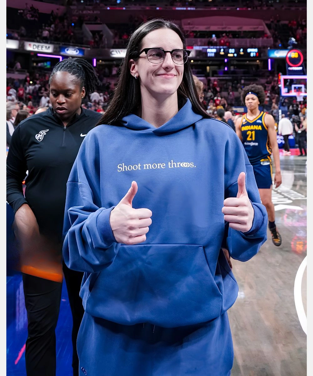 American Basketball Player Caitlin Clark Shoot More Threes Blue Pullover Hoodie