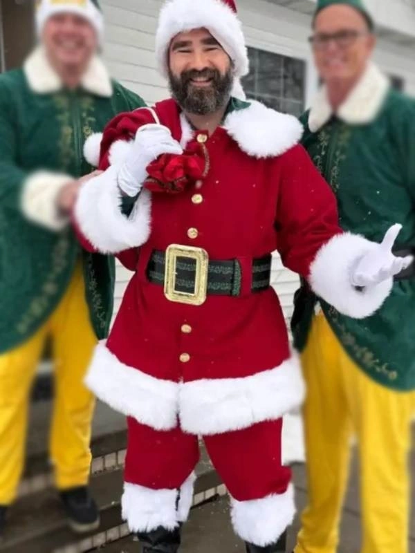American Football Player Jason Kelce Santa Claus Coat Red & White