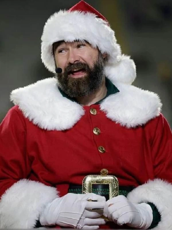 American Football Player Jason Kelce Santa Claus Red & White Long Coat