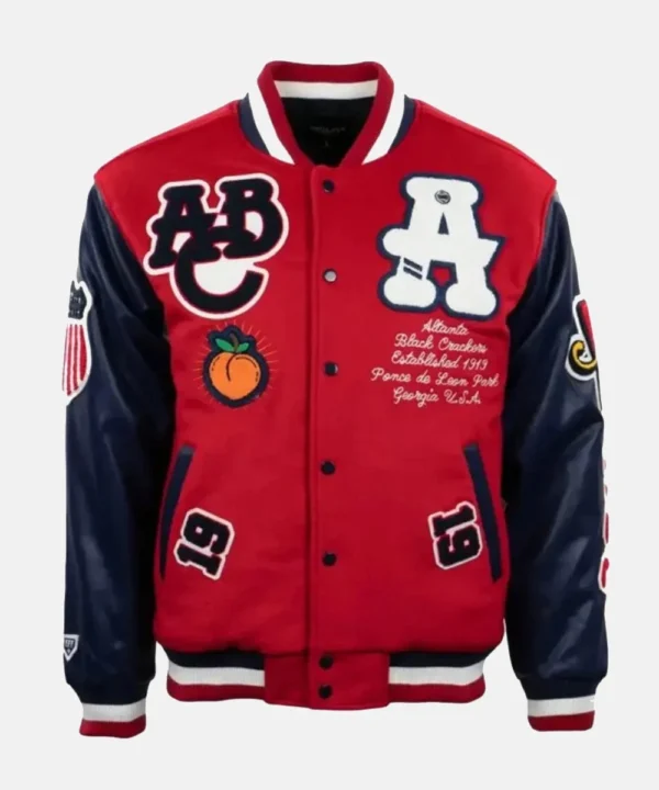 Atlanta Black Crackers (ABC) Full-Snap RedNavy WoolLeather Varsity Bomber Jacket