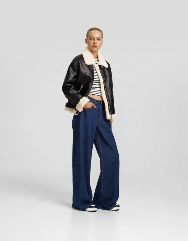 Aviator Double-Sided Black Shearling Jacket