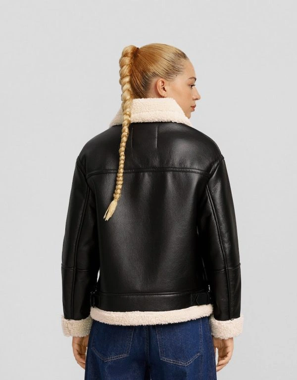 Aviator Double-Sided Black Shearling Leather Jacket