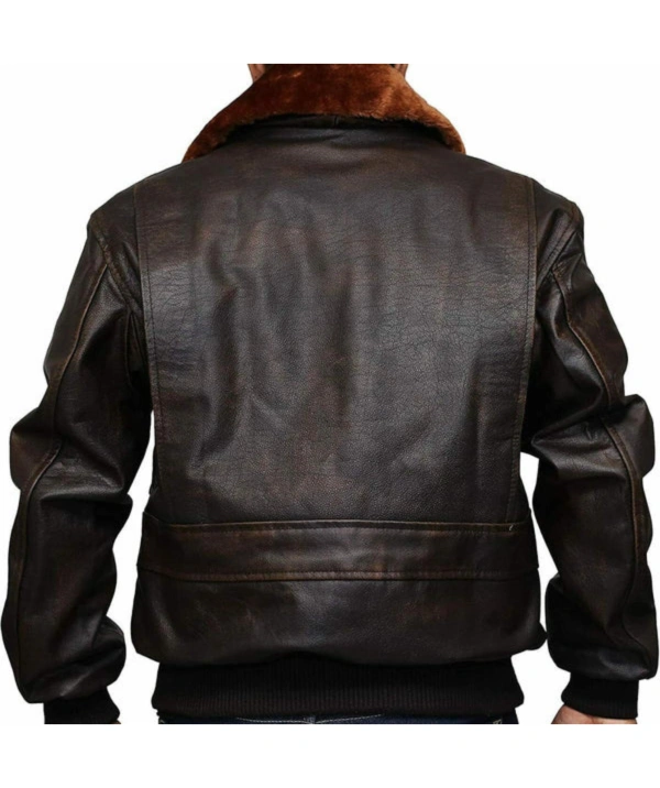 Aviator Fur Collar Distressed Brown Jacket