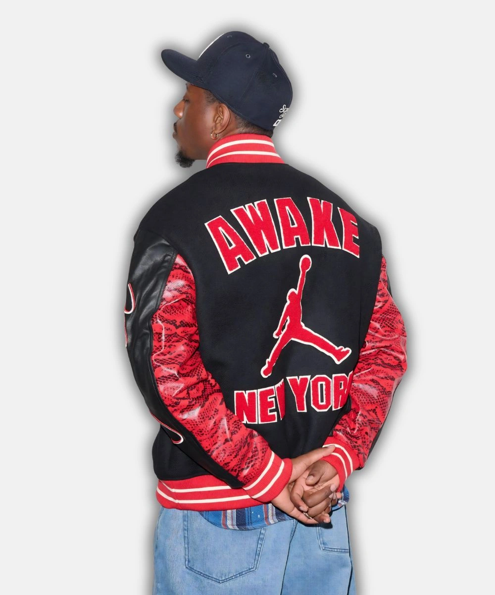 Awake New York Jordan Black & Red Varsity Letterman Jacket