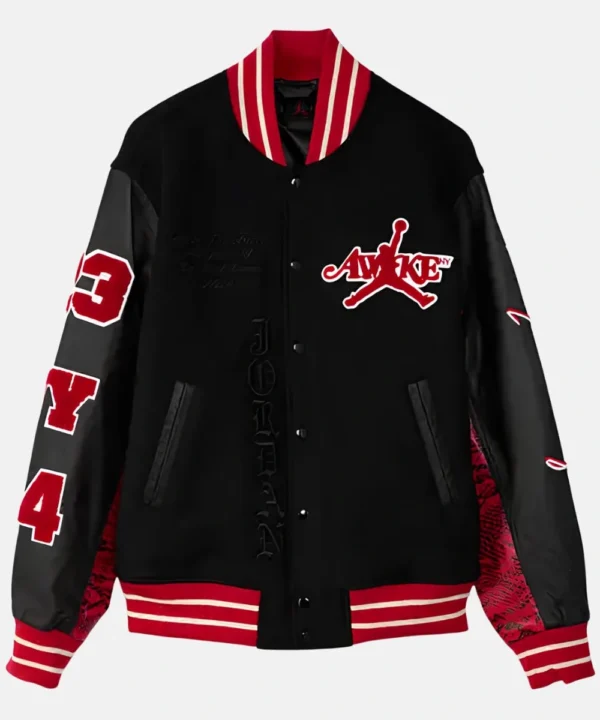 Awake New York Jordan Varsity Letterman Bomber Jacket Black & Red