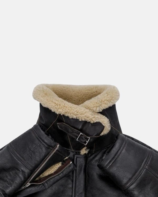 B-2 Aviator Shearling Sheepskin Black Leather Jacket