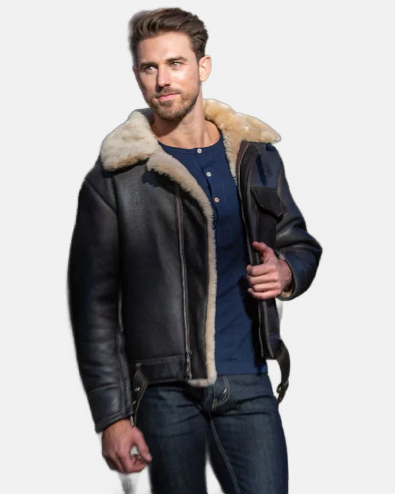 B-2 Aviator Shearling Sheepskin Leather Jacket Black