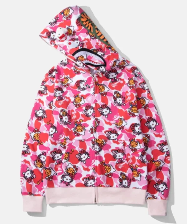 Bape Hello Pink Kitty Zipper Hoodie For Sale