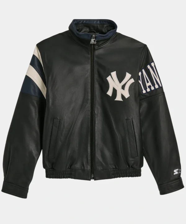 Basketball Player Jordan Clarkson New York Yankees Starter Vintage Black & White Leather Jacket