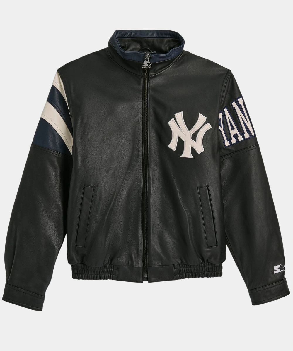 Basketball Player Jordan Clarkson New York Yankees Starter Vintage Black & White Leather Jacket